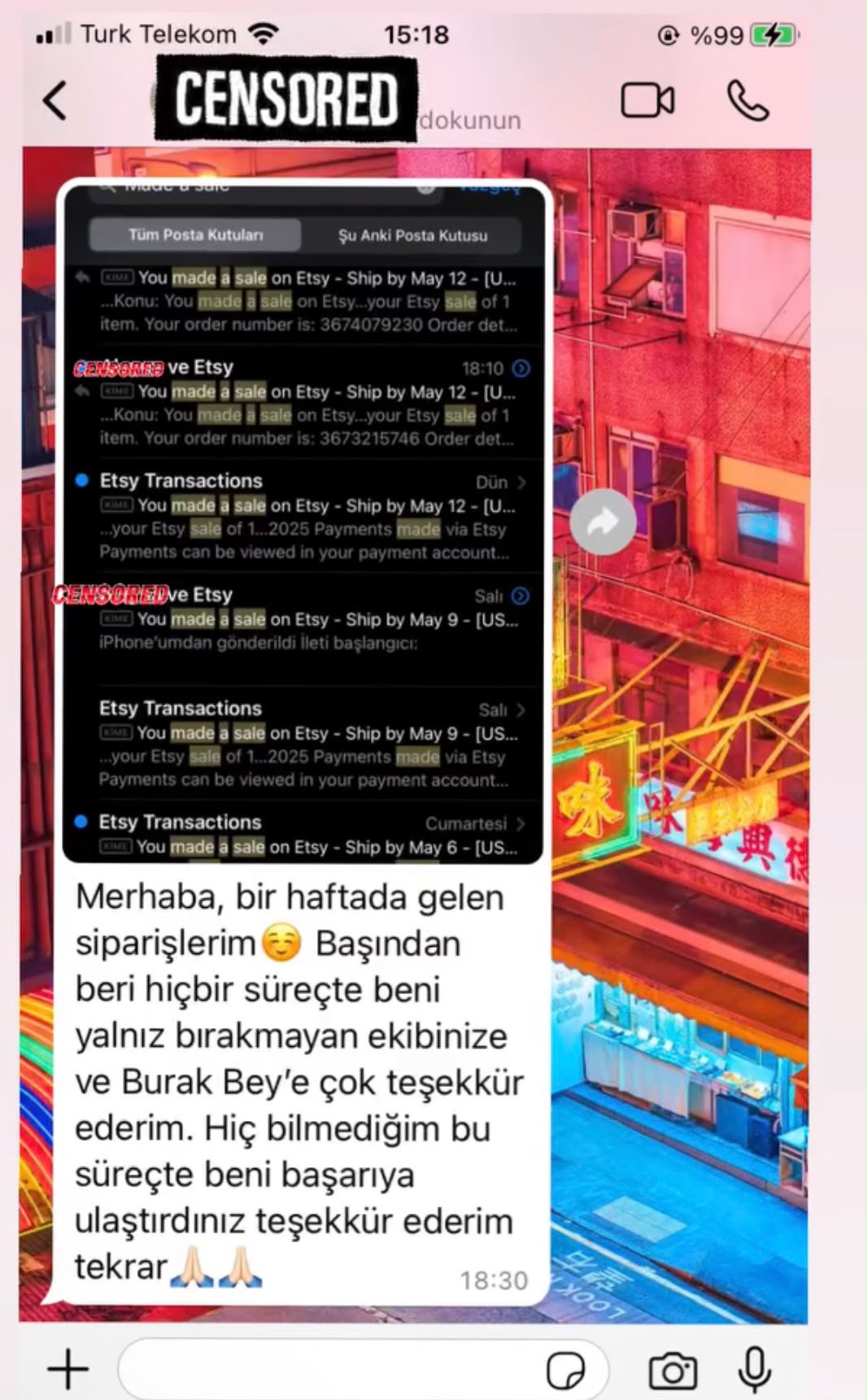 Bir haftada gelen Etsy siparişleri