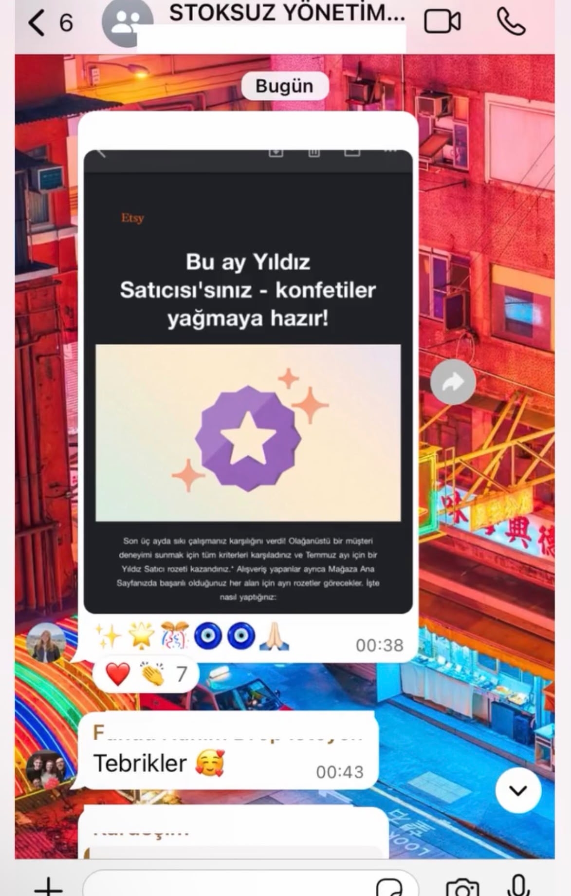 Etsy Yıldız Satıcı rozeti bildirimi