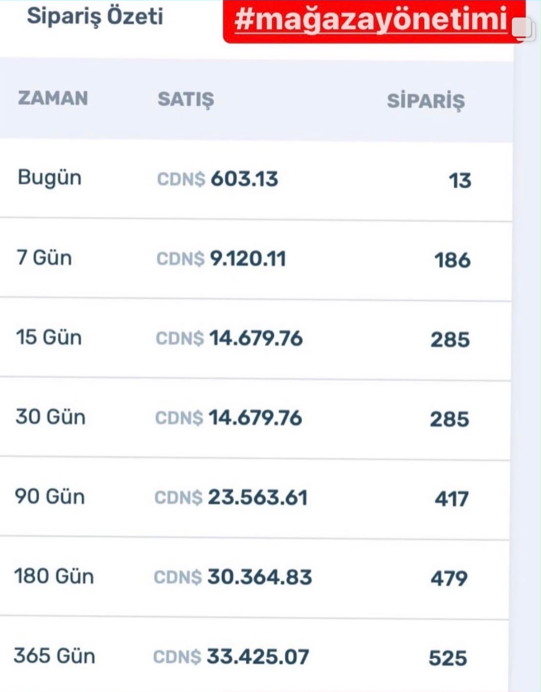 Amazon mağazası sipariş özeti
