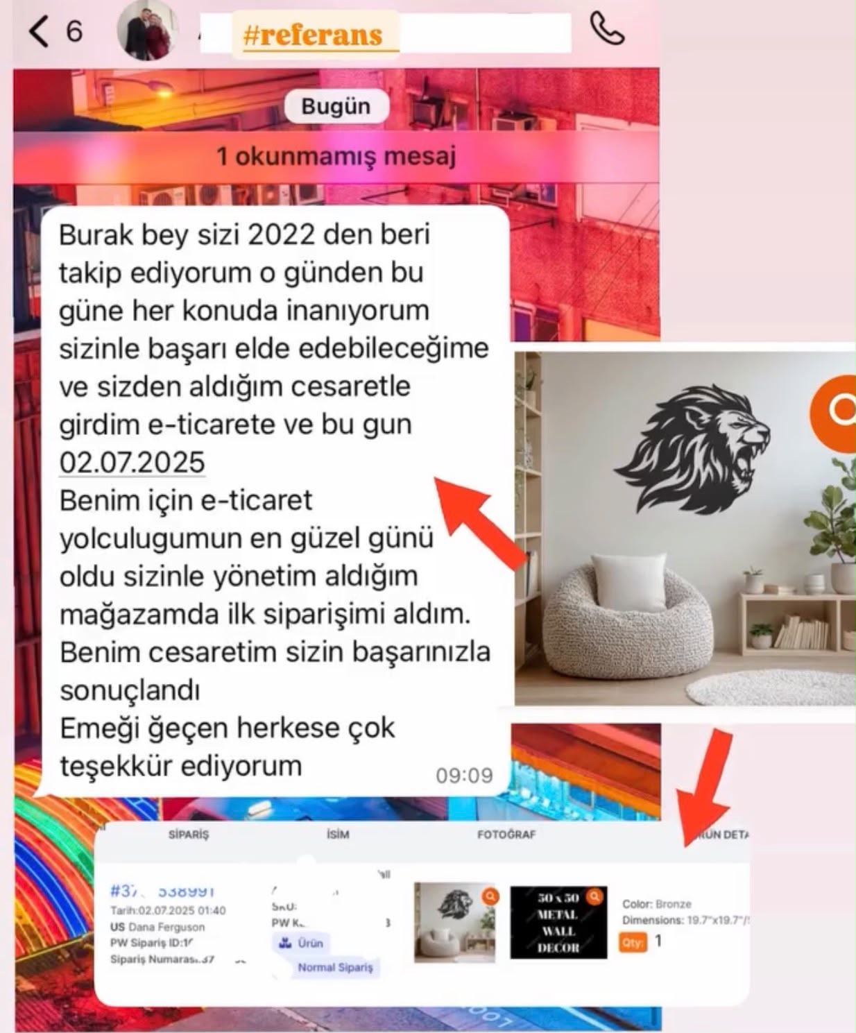Etsy mağazasından ilk sipariş ekran görüntüsü