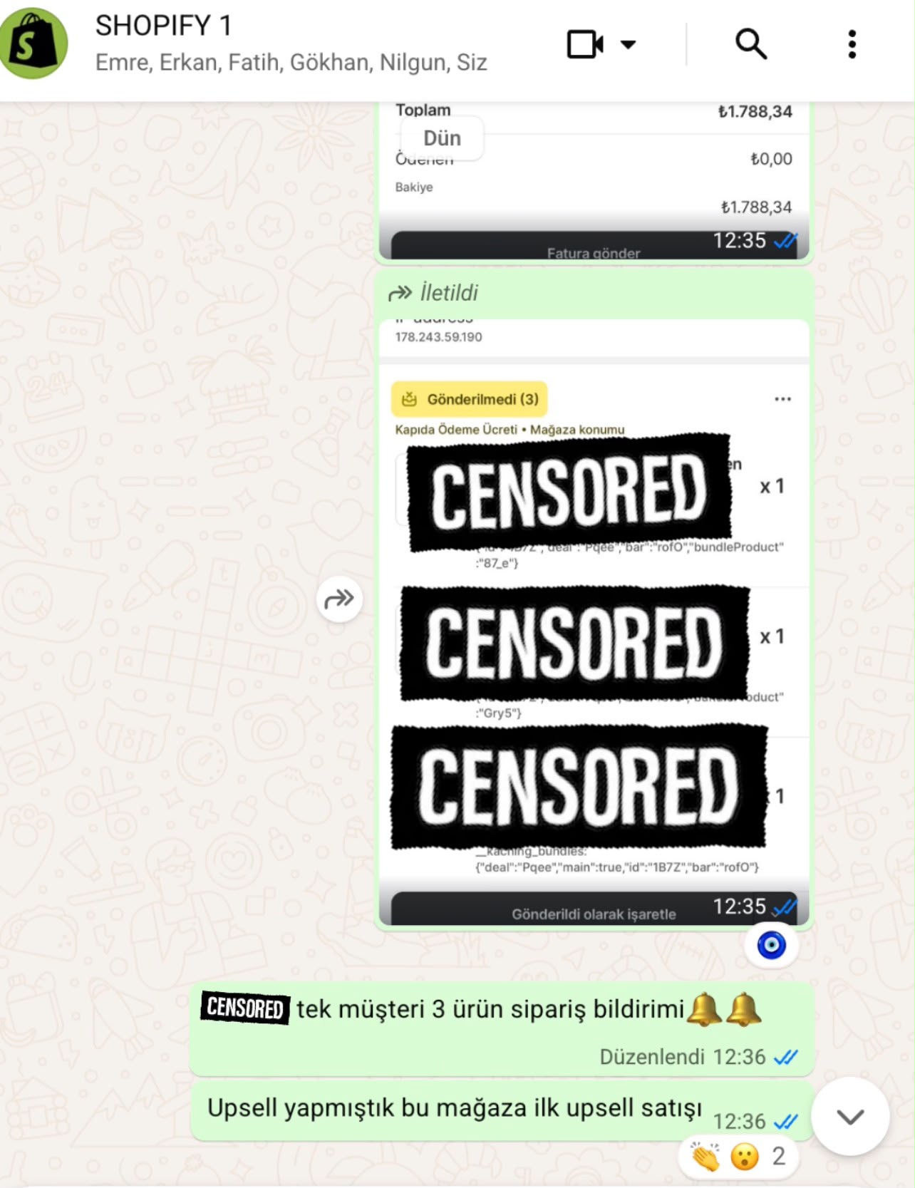 Shopify sipariş ekran görüntüsü