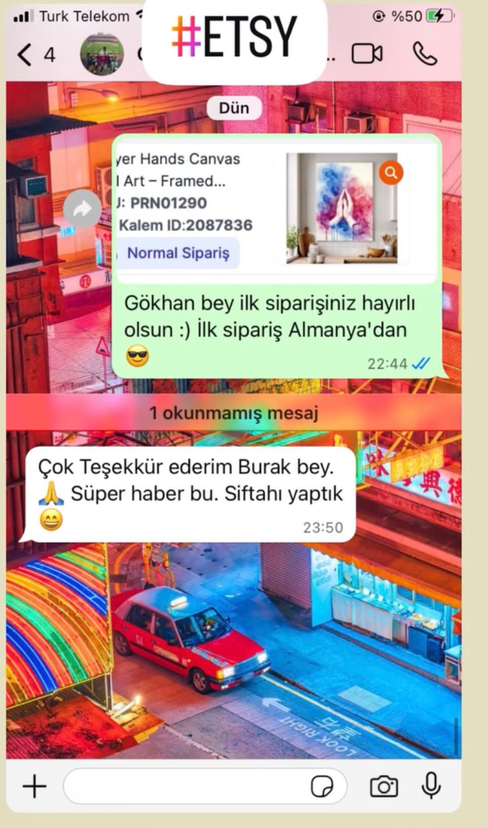 Etsy sipariş ve kargo onayı görüntüsü